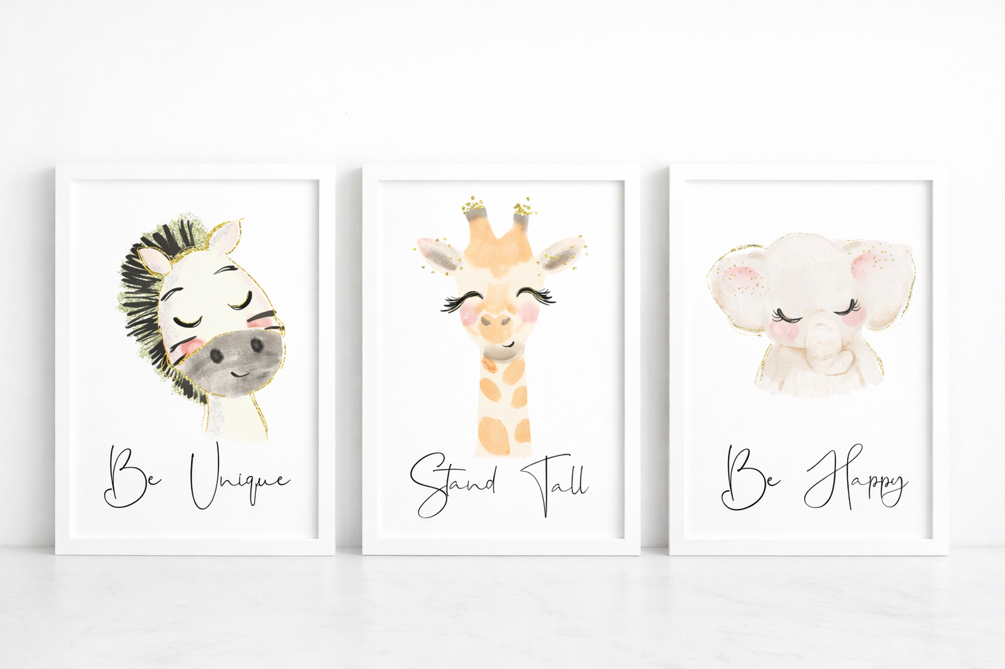 Safari Nursery Prints Set of 3 | Zebra Giraffe Elephant Wall Art | Neutral Baby Room Decor | A4 Nursery Prints