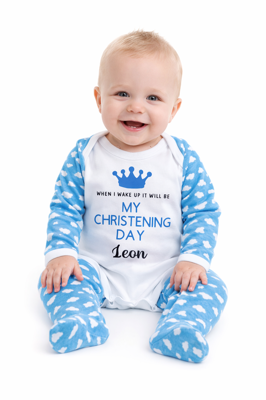 Personalised Christening Baby Grow and Pyjamas