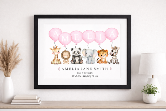 Personalised Animal Balloon New Baby Print