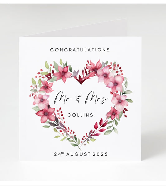 Personalised Floral Wreath Wedding Card
