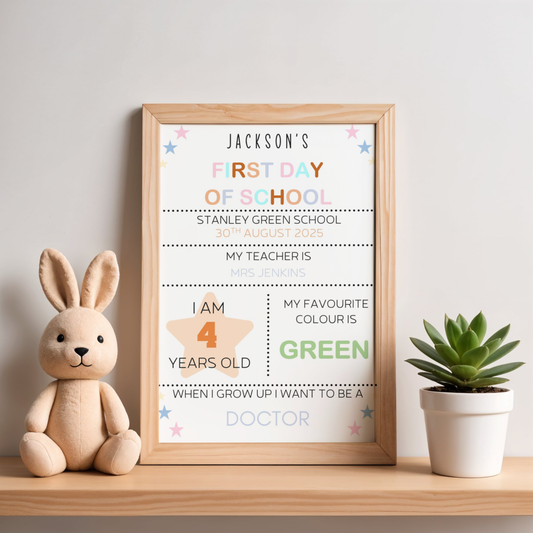 Personalised First Day of School Print